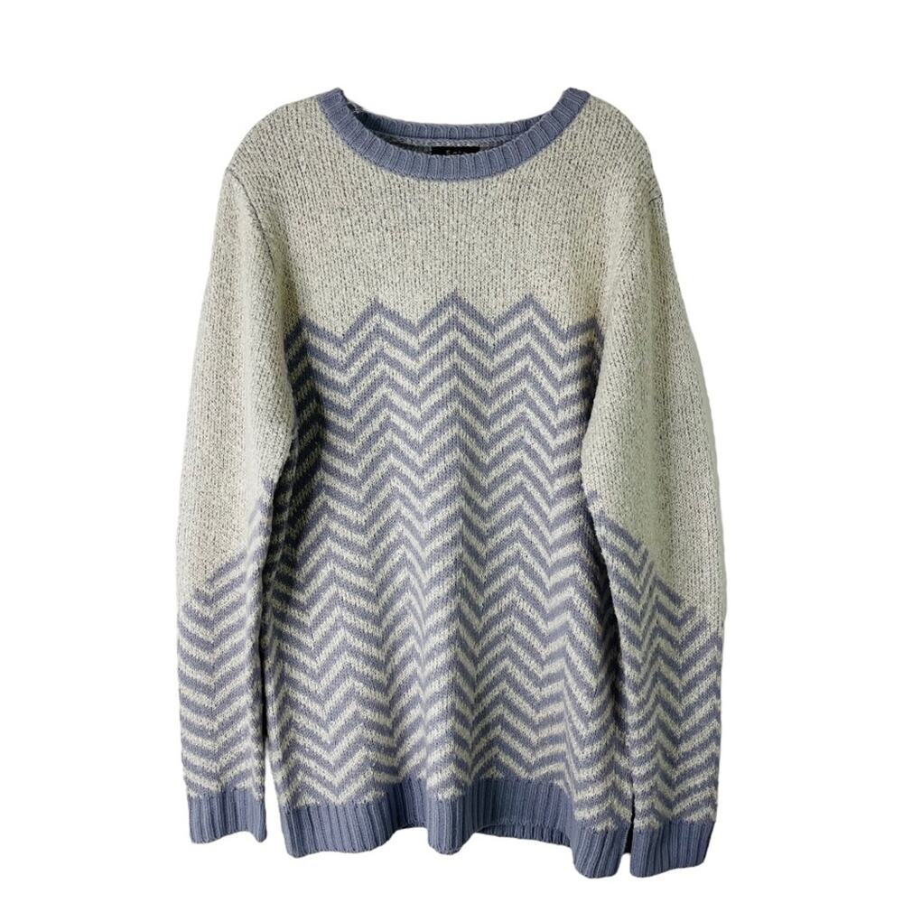 Fate purple cream stripe zig zag preppy boho pullover sweater 1X